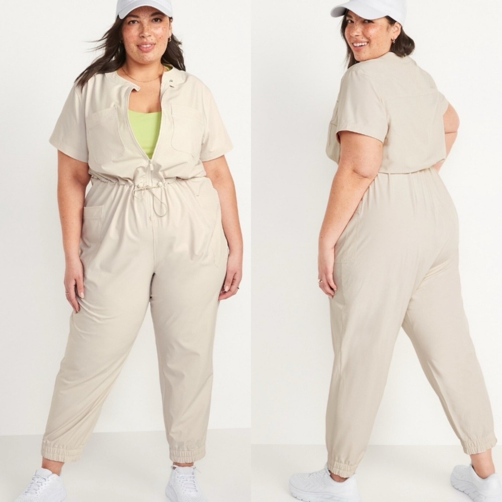Old Navy Short Sleeve StretchTech DryQuick Lightweight Jumpsuit Beige Plus Sz 2X